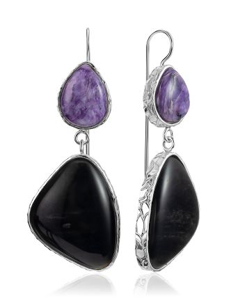 Extravagant Charoite And Obsidian Earrings The Bella Terra, image 
