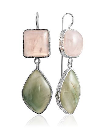 Ultra Chic Asymmetric Earrings With Quartz And Actinolite The Bella Terra, image 