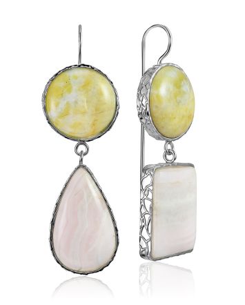 Fashionable Asymmetric Earrings With Aragonite And Violane The Bella Terra, image 