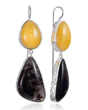 Flamboyant Design Earrings With Amber And Obsidian The Bella Terra, image 