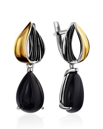 Gorgeous Black Agate Dangle Earrings, image 