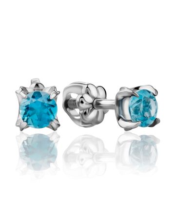 Lustrous Blue Topaz Stud Earrings, image 