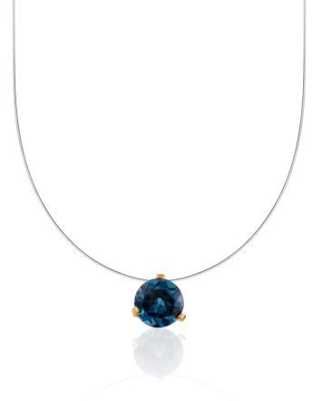 Minimalist Invisible Line Necklace With Blue Topaz Stone, Length: 42, image 