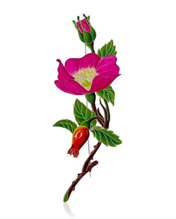 Flamboyant Dog Rose Motif Enamel Brooch, image 