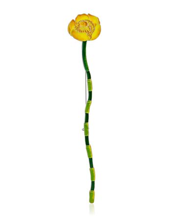 Bright Yellow Pond Lily Enamel Brooch, image 
