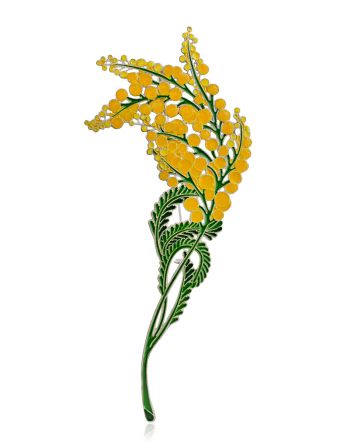 Designer Mimosa Flower Enamel Brooch, image 