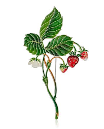Wild Strawberry Flower Enamel Brooch, image 