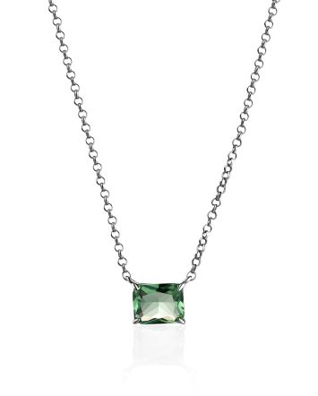 Trendy Chain Necklace With Bright Green Crystal, image 