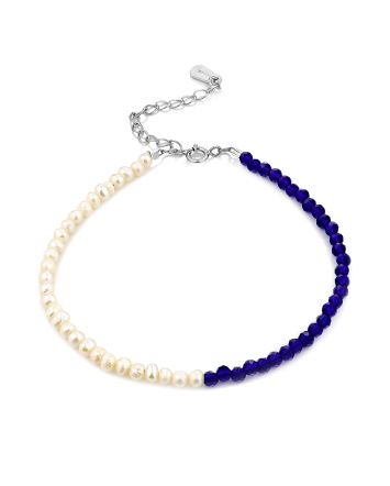 Two Tone Bracelet With Pearl And Blue Spinel The Link, image 