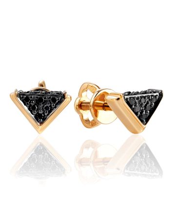 Triangle Black Diamond Stud Earrings, image 