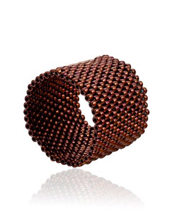 Wide Chocolate-Colored Beaded Ring The Link, Ring Size: 8 / 18, image 