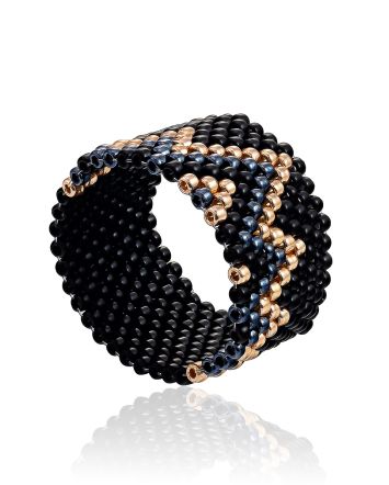 Zigzag Ornament Beaded Ring The Link, Ring Size: 5.5 / 16, image 