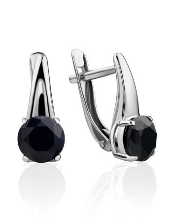 Bold Black Corundum Earrings, image 