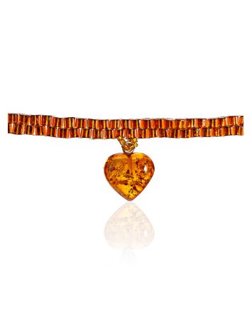 Cognac-colored Seed Beads Choker With Amber Heart Pendant The Link, image 
