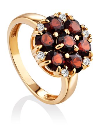 Elegant Floral Motif Garnet Ring, Ring Size: 7 / 17.5, image 