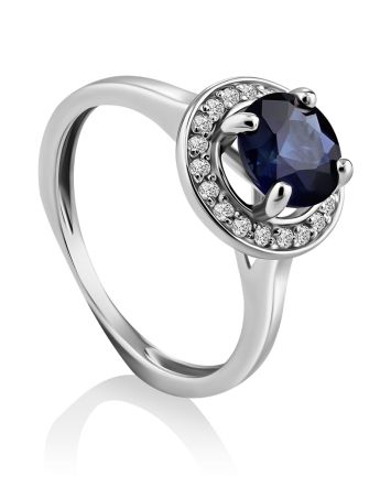 Refined Blue Corundum Ring With Crystals, Ring Size: 6 / 16.5, image 