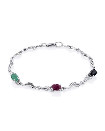 Link Bracelet With Sapphire, Emerald And Ruby, Length: 18, image 