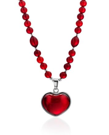 Flawless Amber Necklace With Heart Pendant, image 