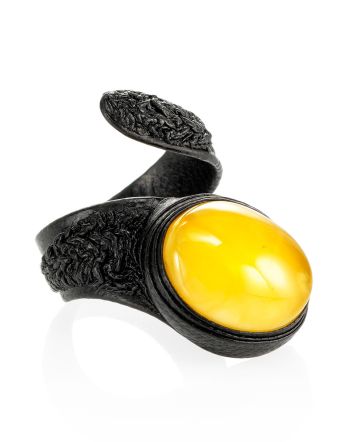 Dark Leather Amber Ring The Nefertiti, Ring Size: Adjustable, image 