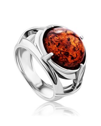 Stunning Silver Men's Ring With Cognac Amber The Cesar Collection, Ring Size: 13 / 22, image 