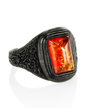 Black Leather Amber Adjustable Ring The Nefertiti, Ring Size: Adjustable, image 