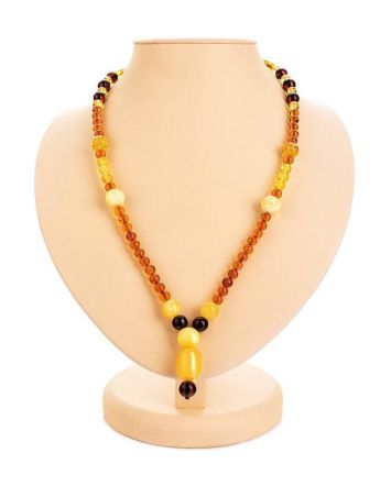 Multicolor Amber Ball Beaded Necklace With Dangle, image 