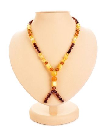 Multicolor Amber Ball Beaded Necklace With Pendant, image 