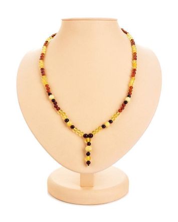 Bright Multicolor Amber Beaded Necklace With Dangle, image 
