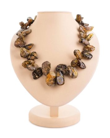 Black Amber Beaded Necklace, image 