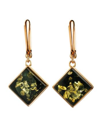 Green Amber Earrings In Gold The Ovation, image 