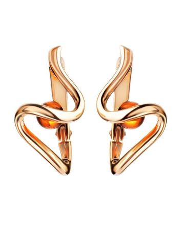 Wavy Amber Earrings In Gold-Plated Silver The Leia, image 