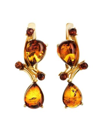 Gold-Plated Earrings With Cognac Amber The Symphony, image 