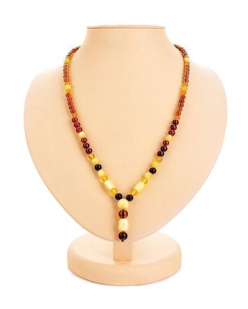 Multicolor Amber Ball Beaded Necklace With Dangle, image 