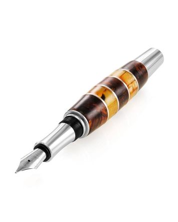 Handmade Birch Wood Fountain Pen With Honey Amber The Indonesia, image 