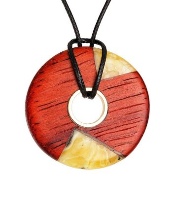 Round Amber Pendant With Padauk Wood The Indonesia, image 