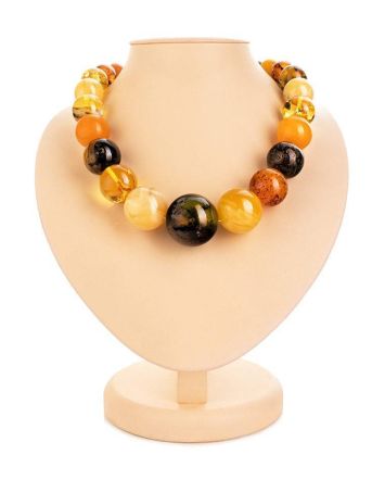 Bold Multicolor Amber Ball Beaded Necklace, image 