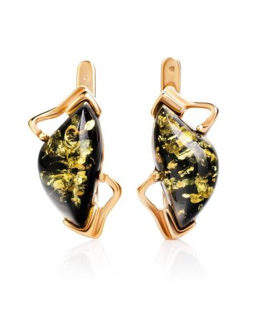 Green Amber Earrings In Gold-Plated Silver The Vesta, image 