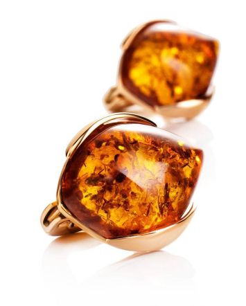 Cognac Amber Earrings In Gold-Plated Silver The Cat's Eye, image 