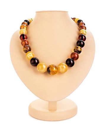 Exclusive Multicolor Amber Ball Beaded Necklace, image 