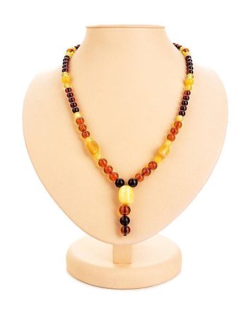 Multicolor Amber Ball Beaded Necklace With Pendant, image 