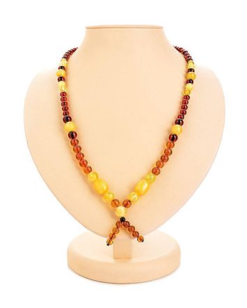 Multicolor Amber Ball Beaded Necklace With Decorative Knot, image 