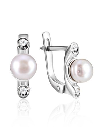 Classy Pearl Earrings With Crystals, image 