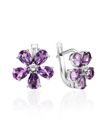 Glistening Amethyst Flower Earrings, image 