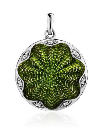 Green Enamel Round Pendant With Crystals The Heritage, image 