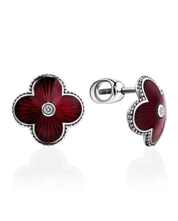 Red Enamel Floral Studs With Diamonds The Heritage, image 