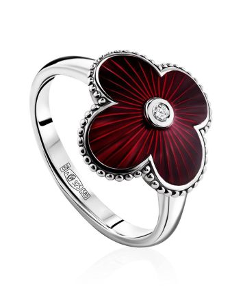 Enamel Clover Shaped Ring With Diamond The Heritage, Ring Size: 6.5 / 17, image 