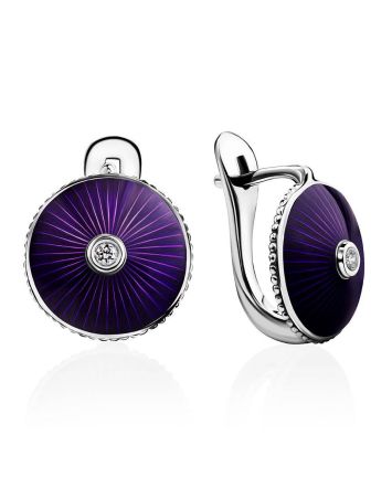 Round Silver Earrings With Enamel And Diamonds The Heritage, image 