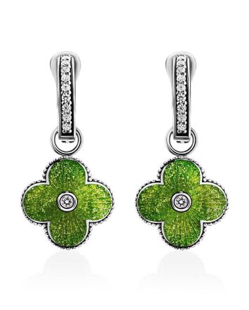 Silver Earrings With Enamel Clover Shaped Dangles The Heritage, image 