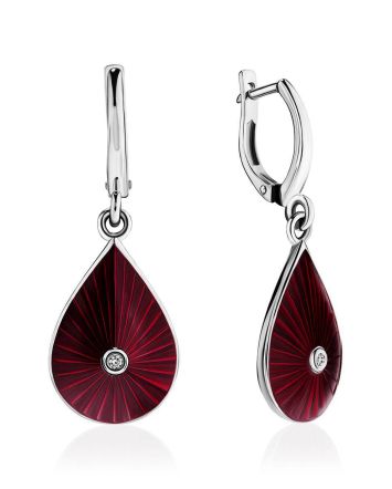Silver Enamel Drop Earrings With Diamonds The Heritage, image 