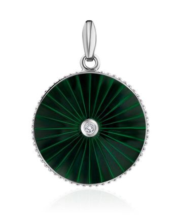 Round Silver Pendant With Green Enamel And Diamond The  Heritage, image 